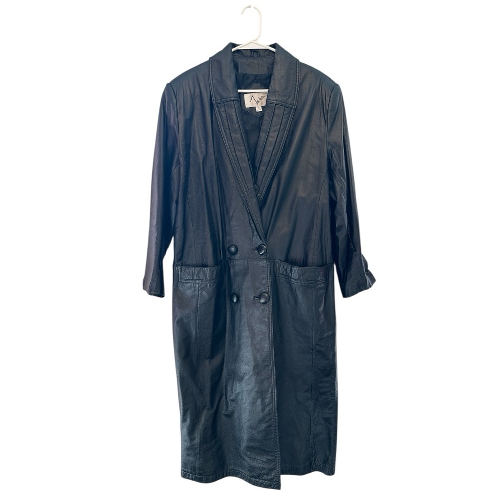 Matrix Style Vintage Black Leather Trenchcoat by John Weitz